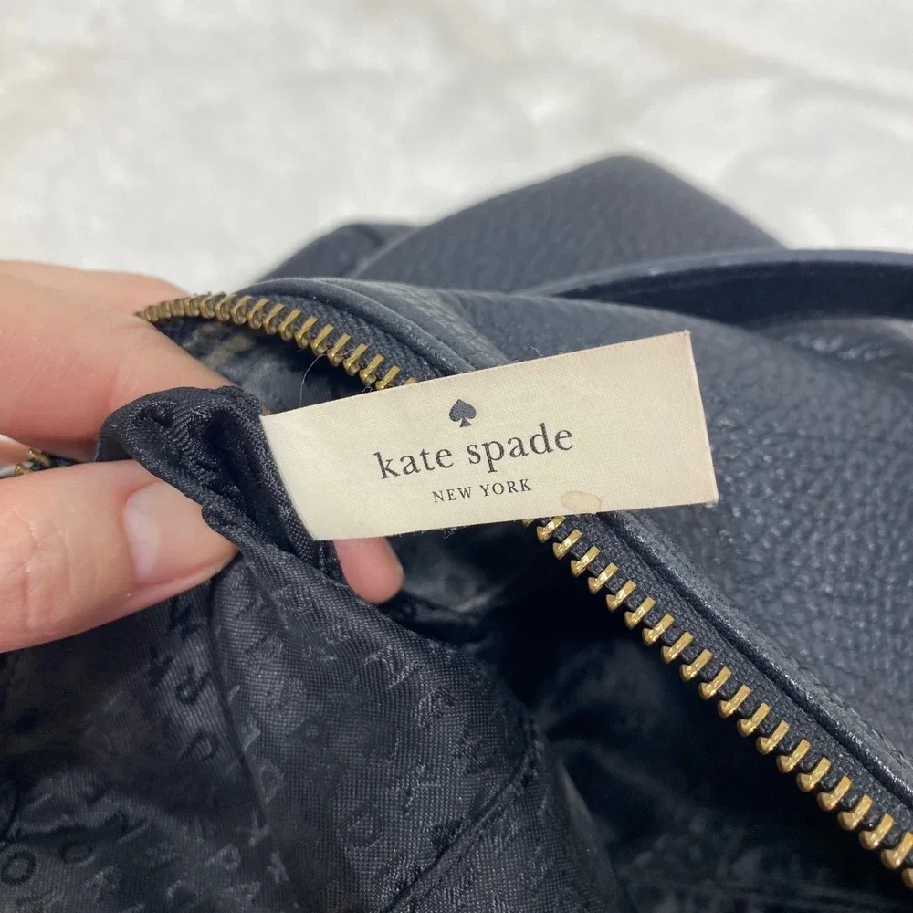 Kate Spade NY Black‎ Pebbled Leather Convertible Shoulder Handbag Gold Chain